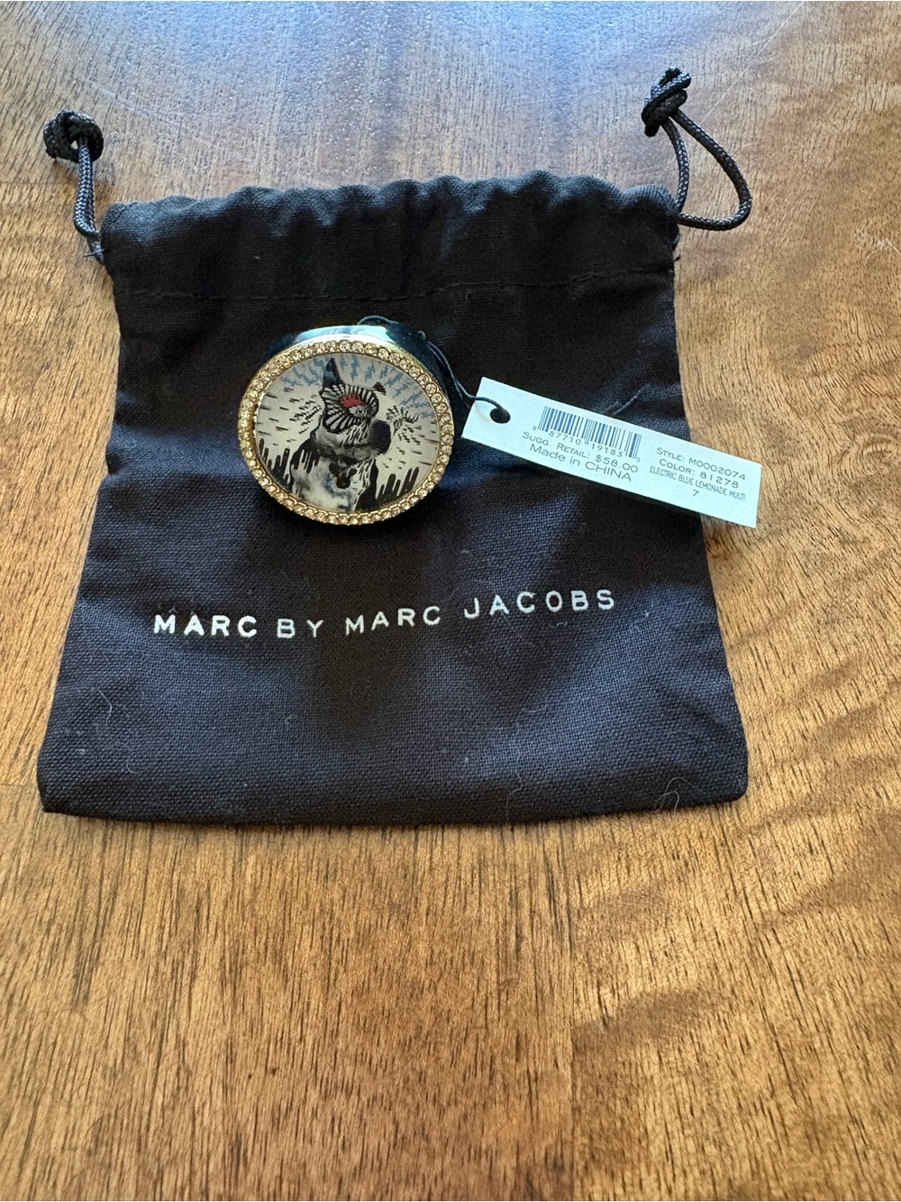 Marc by Marc Jacobs Black Drawstring Pouch with Decorative Ring -Size 7